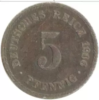 Монета 5 пфеннигов Германии 1906 года Медно-никель A