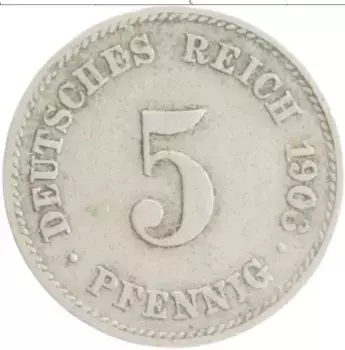 Монета 5 пфеннигов Германии 1906 года Медно-никель J