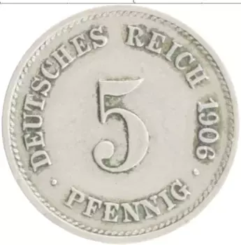 Монета 5 пфеннигов Германии 1906 года Медно-никель G
