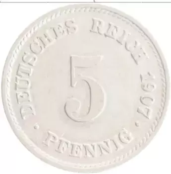 Монета 5 пфеннигов Германии 1907 года Медно-никель E