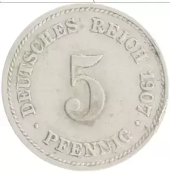 Монета 5 пфеннигов Германии 1907 года Медно-никель G