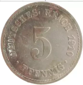 Монета 5 пфеннигов Германии 1910 года Медно-никель A
