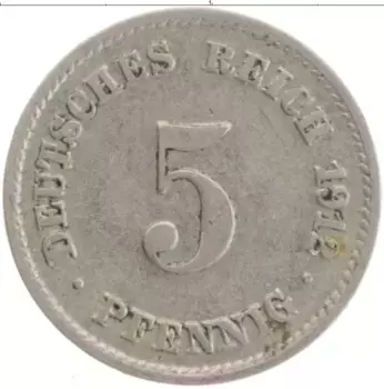Монета 5 пфеннигов Германии 1912 года Медно-никель J