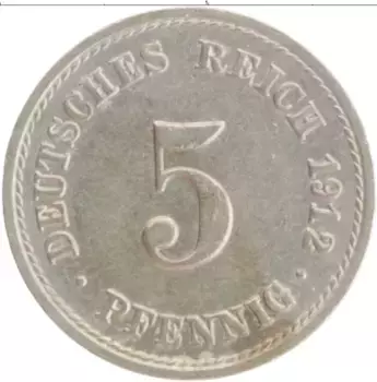 Монета 5 пфеннигов Германии 1912 года Медно-никель A