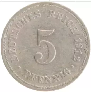 Монета 5 пфеннигов Германии 1912 года Медно-никель А