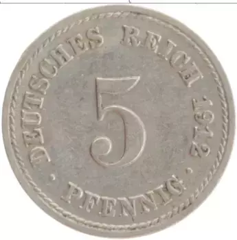 Монета 5 пфеннигов Германии 1912 года Медно-никель A