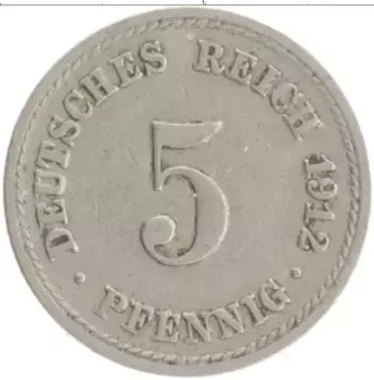 Монета 5 пфеннигов Германии 1912 года Медно-никель A