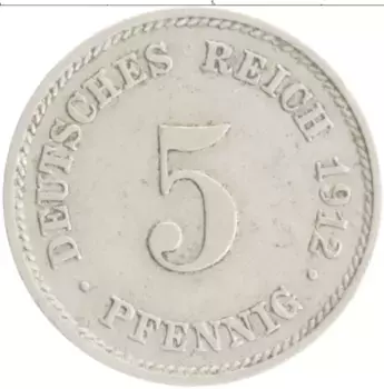 Монета 5 пфеннигов Германии 1912 года Медно-никель E