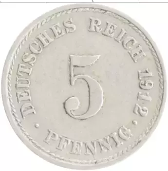 Монета 5 пфеннигов Германии 1912 года Медно-никель F