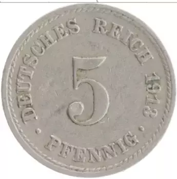 Монета 5 пфеннигов Германии 1913 года Медно-никель A