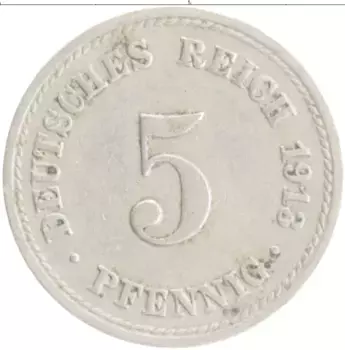 Монета 5 пфеннигов Германии 1913 года Медно-никель A