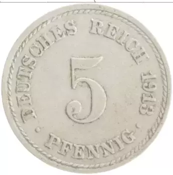 Монета 5 пфеннигов Германии 1913 года Медно-никель A