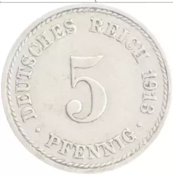 Монета 5 пфеннигов Германии 1913 года Медно-никель A
