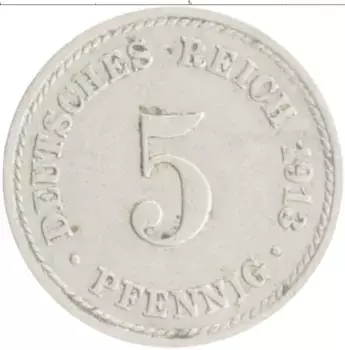 Монета 5 пфеннигов Германии 1913 года Медно-никель A