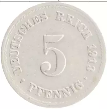 Монета 5 пфеннигов Германии 1913 года Медно-никель А