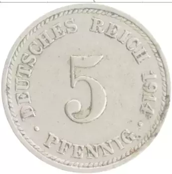 Монета 5 пфеннигов Германии 1914 года Медно-никель D