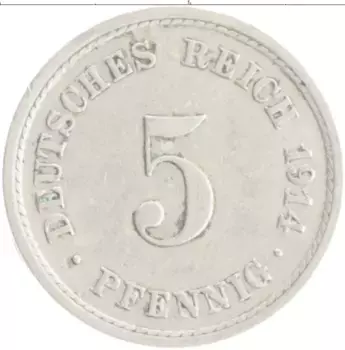 Монета 5 пфеннигов Германии 1914 года Медно-никель A