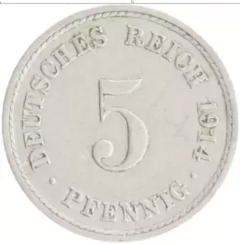 Монета 5 пфеннигов Германии 1914 года Медно-никель A