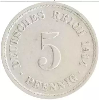 Монета 5 пфеннигов Германии 1914 года Медно-никель А