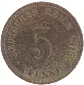 Монета 5 пфеннигов Германии 1915 года Медно-никель D