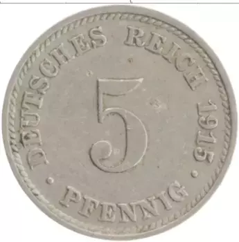 Монета 5 пфеннигов Германии 1915 года Медно-никель D