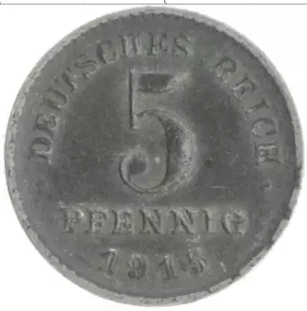 Монета 5 пфеннигов Германии 1915 года Железо