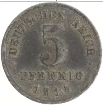 Монета 5 пфеннигов Германии 1915 года Железо A