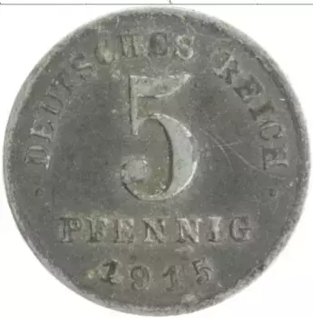 Монета 5 пфеннигов Германии 1915 года Железо A