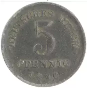 Монета 5 пфеннигов Германии 1916 года Железо