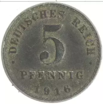 Монета 5 пфеннигов Германии 1916 года Железо