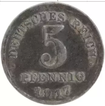 Монета 5 пфеннигов Германии 1917 года Железо F