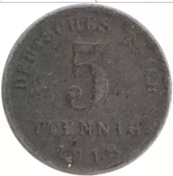 Монета 5 пфеннигов Германии 1918 года Железо А