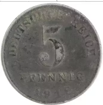 Монета 5 пфеннигов Германии 1918 года Железо