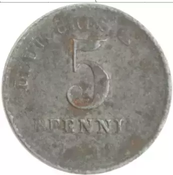 Монета 5 пфеннигов Германии 1918 года Железо Рама IX