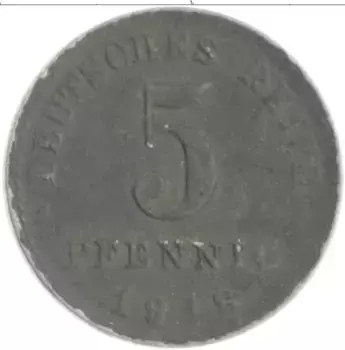 Монета 5 пфеннигов Германии 1918 года Железо A