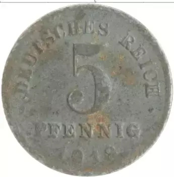 Монета 5 пфеннигов Германии 1918 года Железо