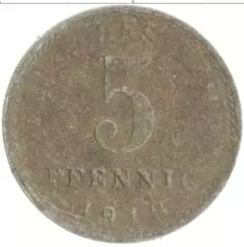 Монета 5 пфеннигов Германии 1918 года Железо A