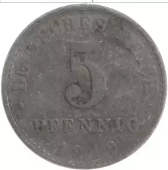 Монета 5 пфеннигов Германии 1919 года Цинк А