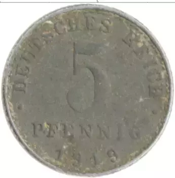 Монета 5 пфеннигов Германии 1919 года Железо