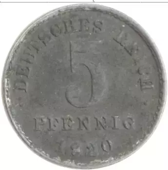 Монета 5 пфеннигов Германии 1920 года Железо Рама IX