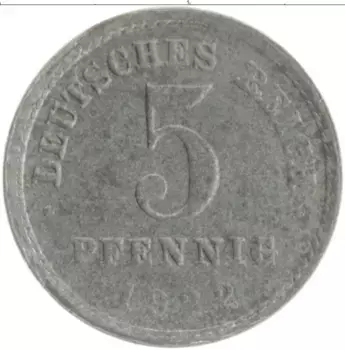 Монета 5 пфеннигов Германии 1922 года Железо E