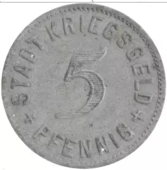 Монета 5 пфеннигов Германия : Нотгельды 1917 года Цинк Кирххайм