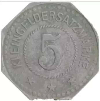 Монета 5 пфеннигов Германия : Нотгельды 1917 года Цинк Нойштадт