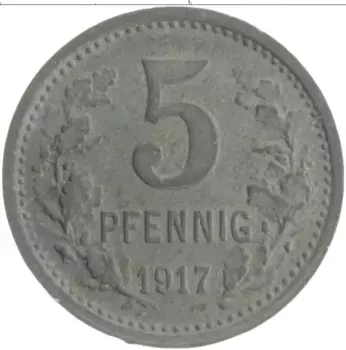 Монета 5 пфеннигов Германия : Нотгельды 1917 года Цинк Бонн