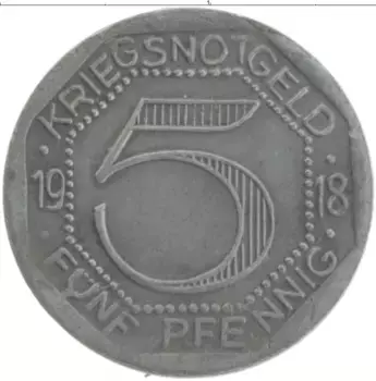 Монета 5 пфеннигов Германия : Нотгельды 1918 года Цинк Хорб