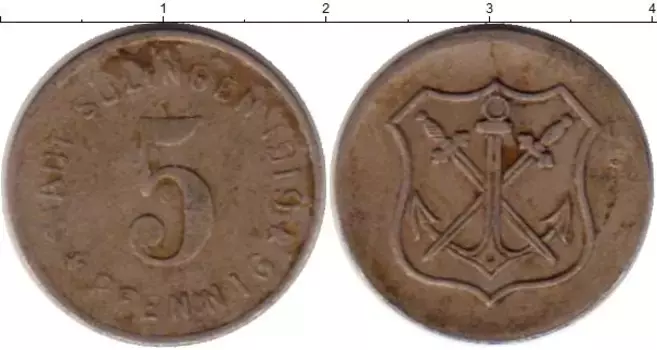 Монета 5 пфеннигов Германия : Нотгельды 1919 года Железо Золинген