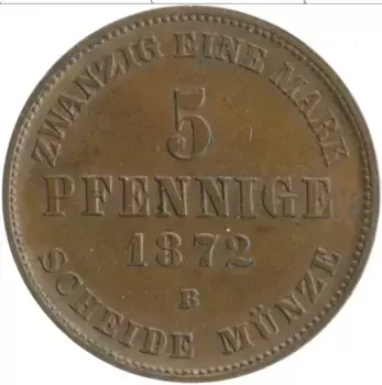 Монета 5 пфеннигов Мекленбург-Шверина 1872 года Медь Фридрих