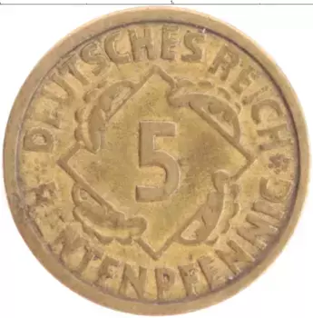 Монета 5 пфеннигов Веймарской республики 1924 года Бронза A