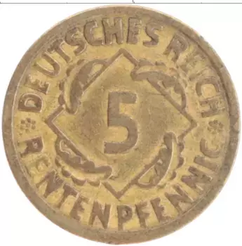 Монета 5 пфеннигов Веймарской республики 1924 года Бронза A