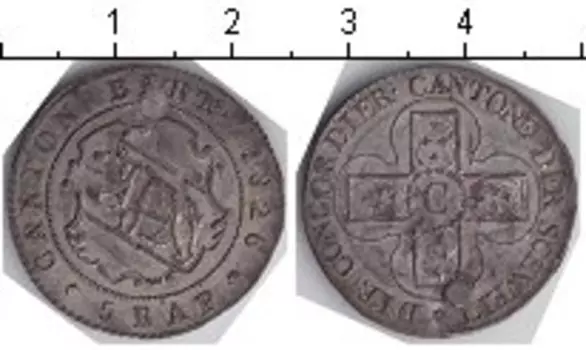 Монета 5 рапп Берна 1826 года Серебро Заделано отверстие